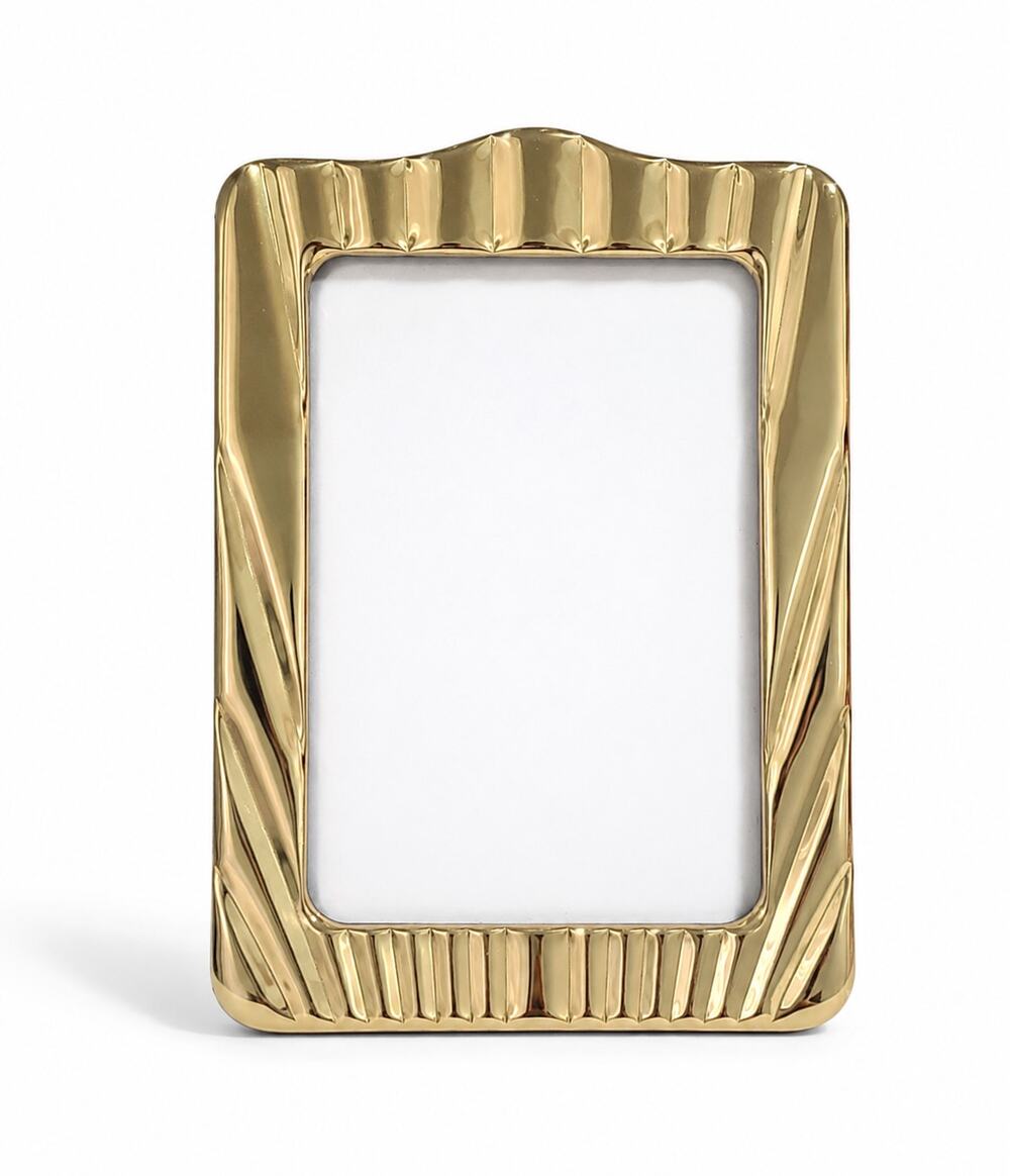 Polished Gold Tone Picture Frame Art Deco Hollywood Regency Fluted Accent